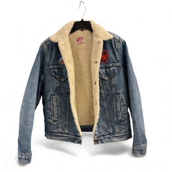 Vintage 80s Levi’s San Francisco Sherpa Lined Denim Trucker Jacket 40L - Picture 5 of 16